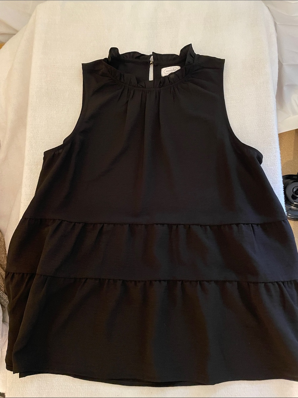 Mud Pie Black Ruffle Neck Sleeveless Top - Chic Layering Piece